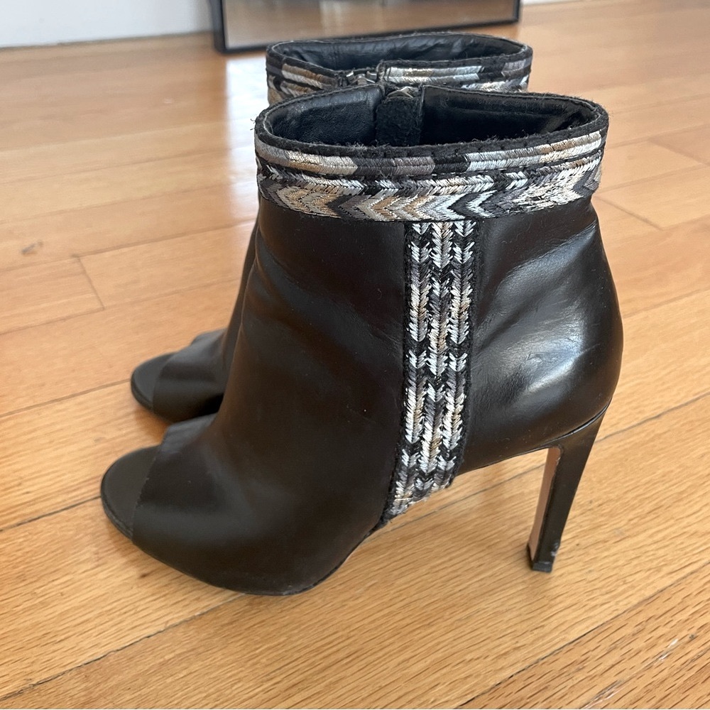 Cynthia Vincent black open toe stiletto booties